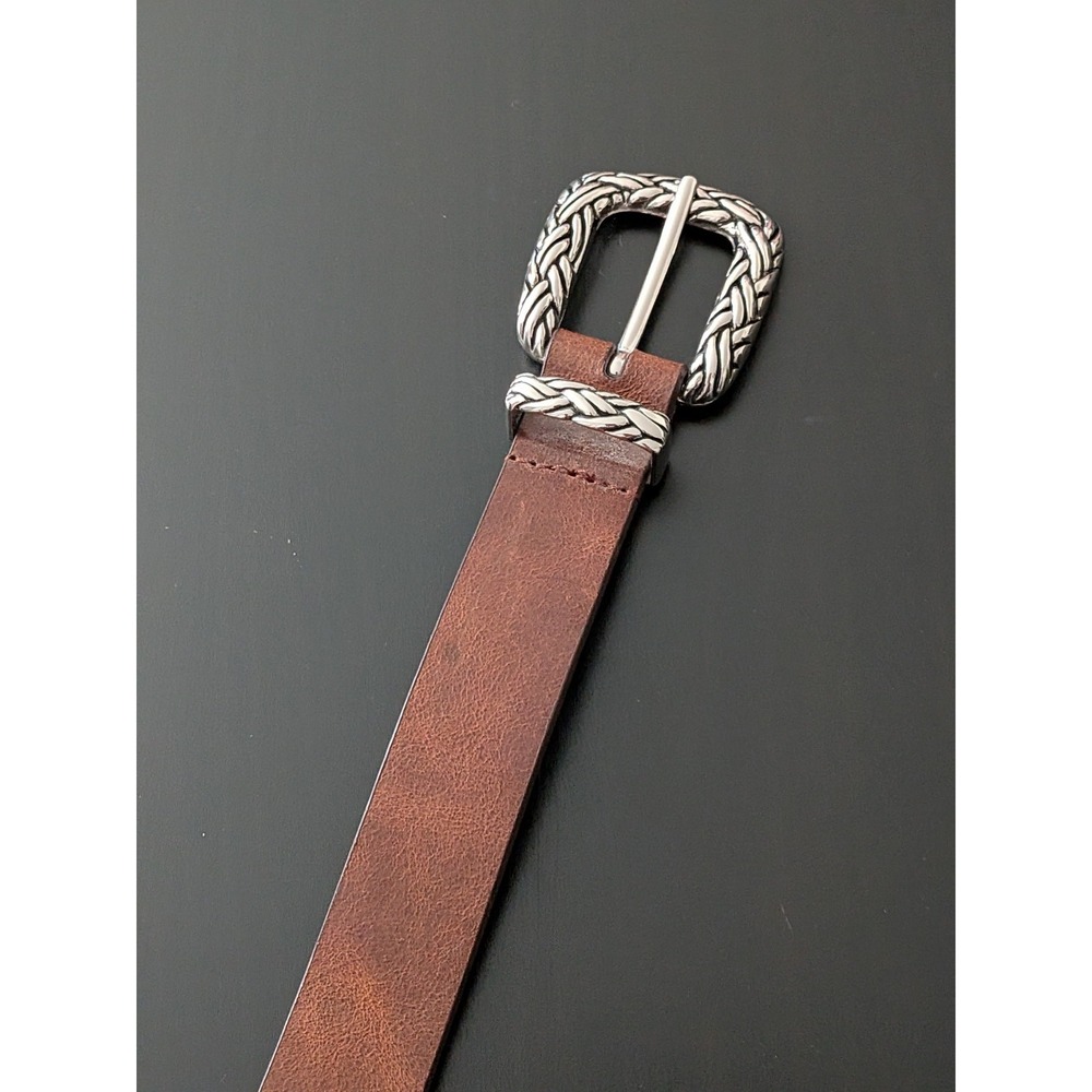 Women's Leather Western Belt Brown Medium (38") Silver Tone Buckle - Picture 3 of 8